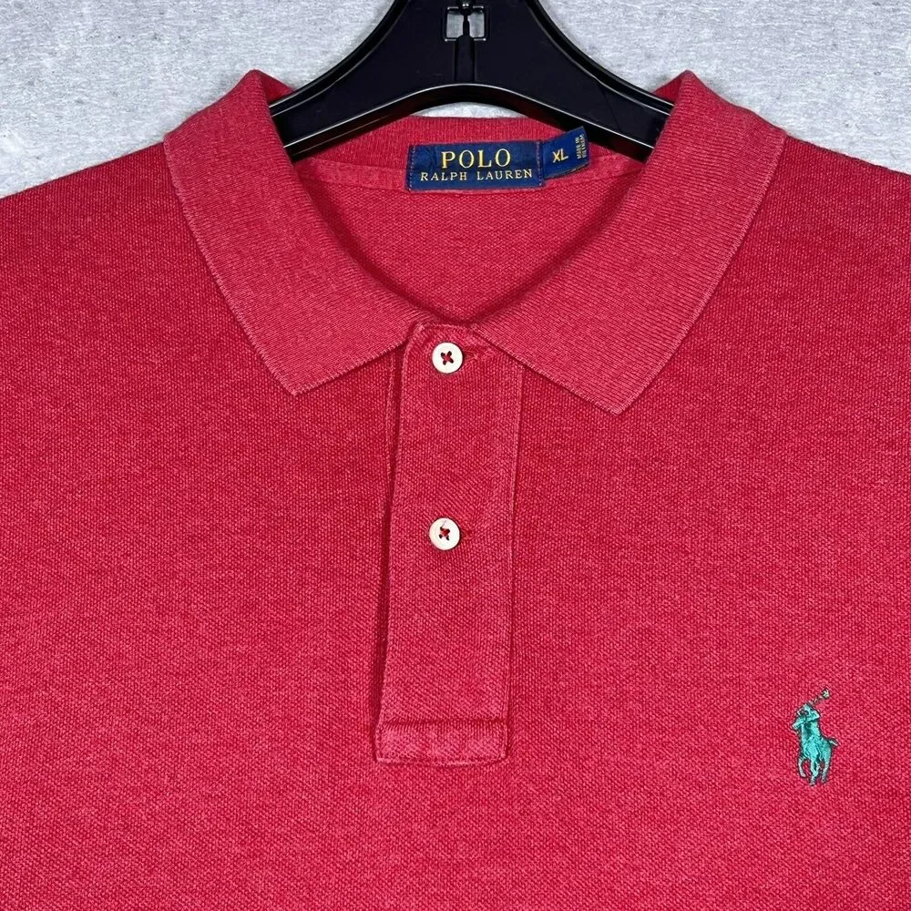 Polo Ralph Lauren Pique Polo Shirt Men’s XL Red Classic Fit Long Sleeve